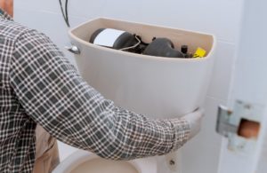 plumber fixing a toilet